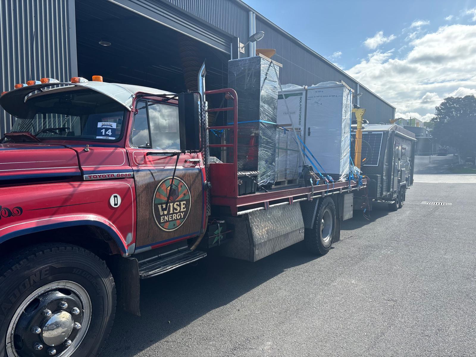 Delivery truck loaded with SolarStore50 battery systems
